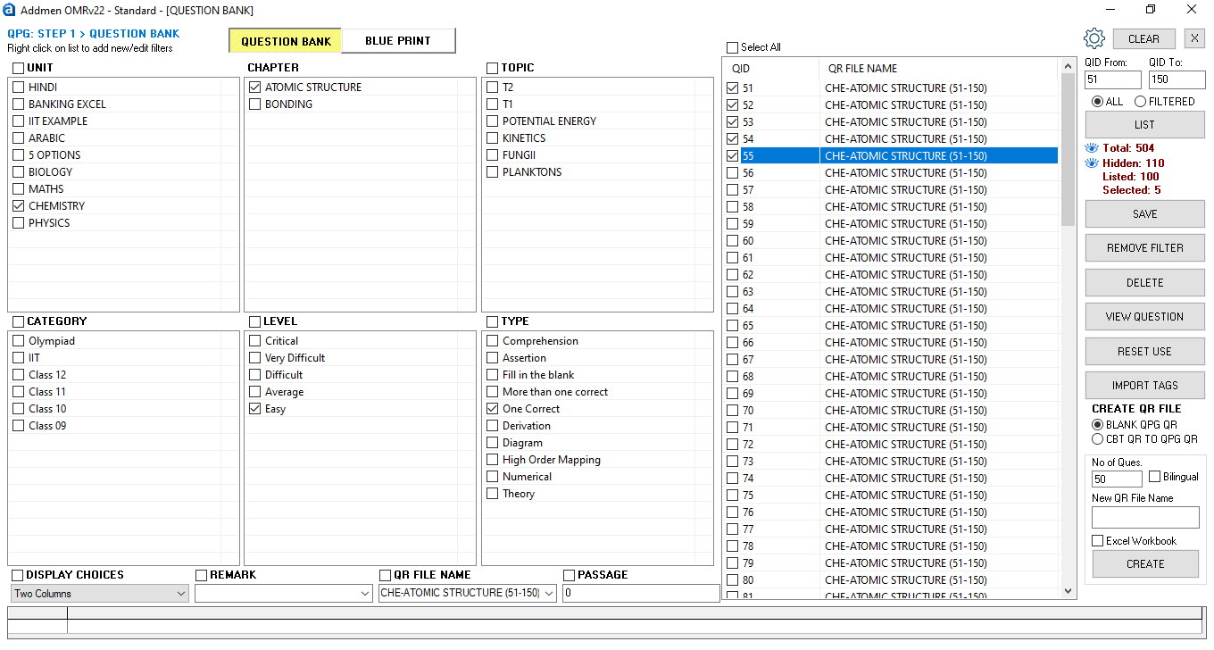 Classification tags can be set using the test preparation software