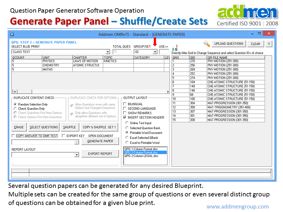 Question Paper Senerator Shuffling/Create Sets