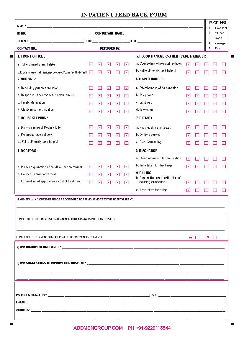 Feedback form of Hospital Services Give by In patients Read Using OMR