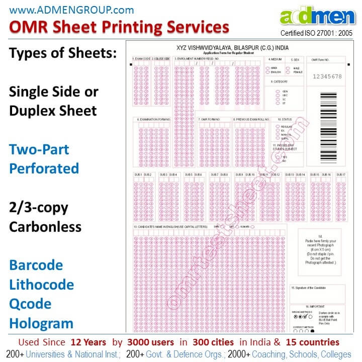 Standard Version Features for the Printing of OMR Sheets